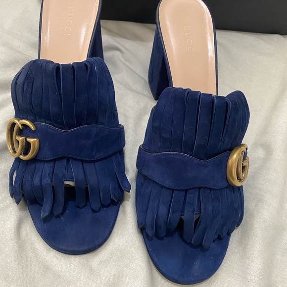 Gucci Shoes - Gucci Marmont sandal- Navy Suede